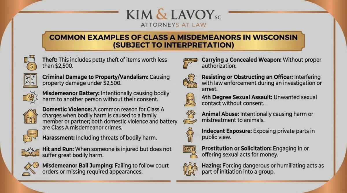 Common Examples of Class A Misdeamnors in Wisconsin.