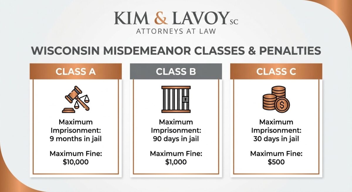 Image with penalty information about Class A, B, C misdemeanors in Wisconson